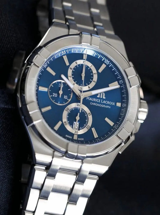 Maurice Lacroix Aikon Chronograph Blue Dial Silver Steel Strap Watch for Men - AI1018-SS002-430-1