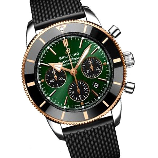 Breitling Superocean Heritage B01 Chronograph 44 Limited Edition Green Dial Black Mesh Bracelet Watch for Women - UB01622A1L1S1