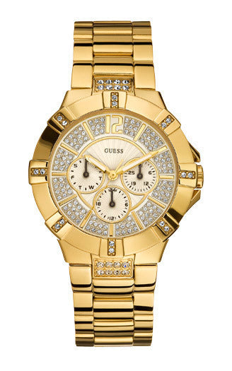 Guess Vista Diamonds Gold Dial Gold Steel Strap Watch for Women - W13573L1