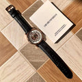 Emporio Armani Luigi Skeleton Silver Dial Black Leather Strap Watch For Men - AR60007