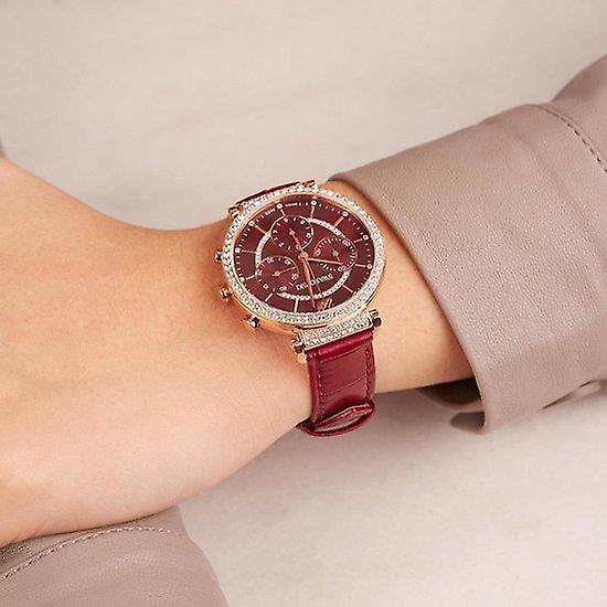 Swarovski Passage Chrono Red Dial Red Leather Strap Watch for Women - 5580345