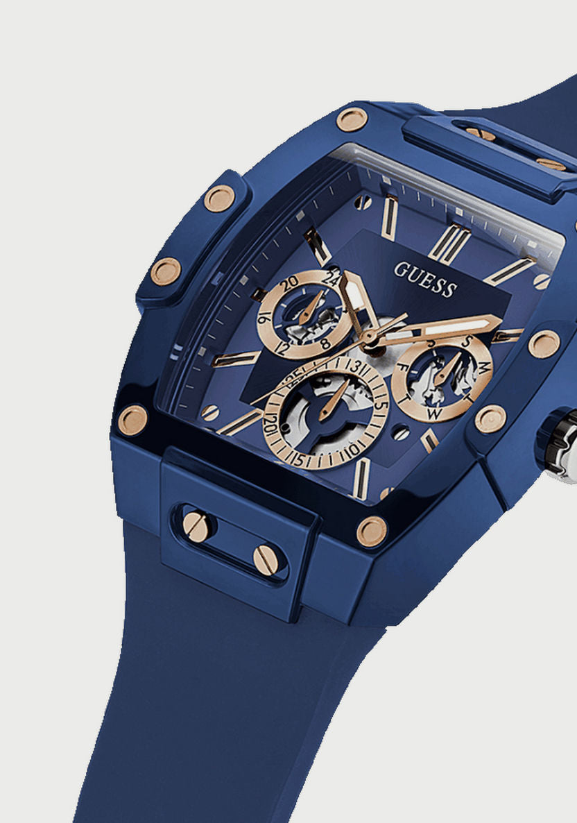 Guess Phoenix Multifunction Blue Dial Blue Rubber Strap Watch for Men - GW0203G7