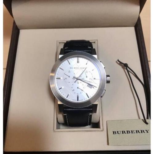 Burberry The City Chronograph White Dial Black Leather Strap Watch for Men - BU9355