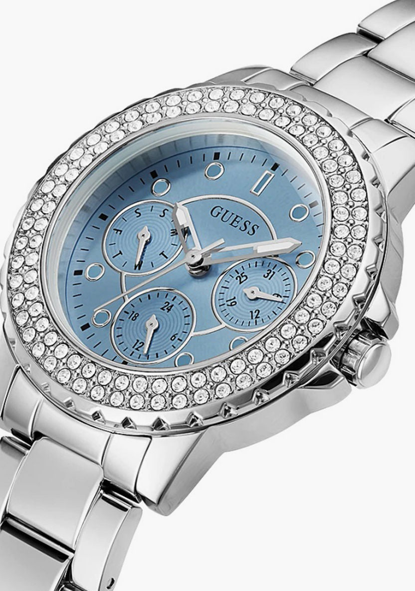 Guess Crown Jewel Diamonds Blue Dial Silver Steel Strap Watch for Women - GW0410L1