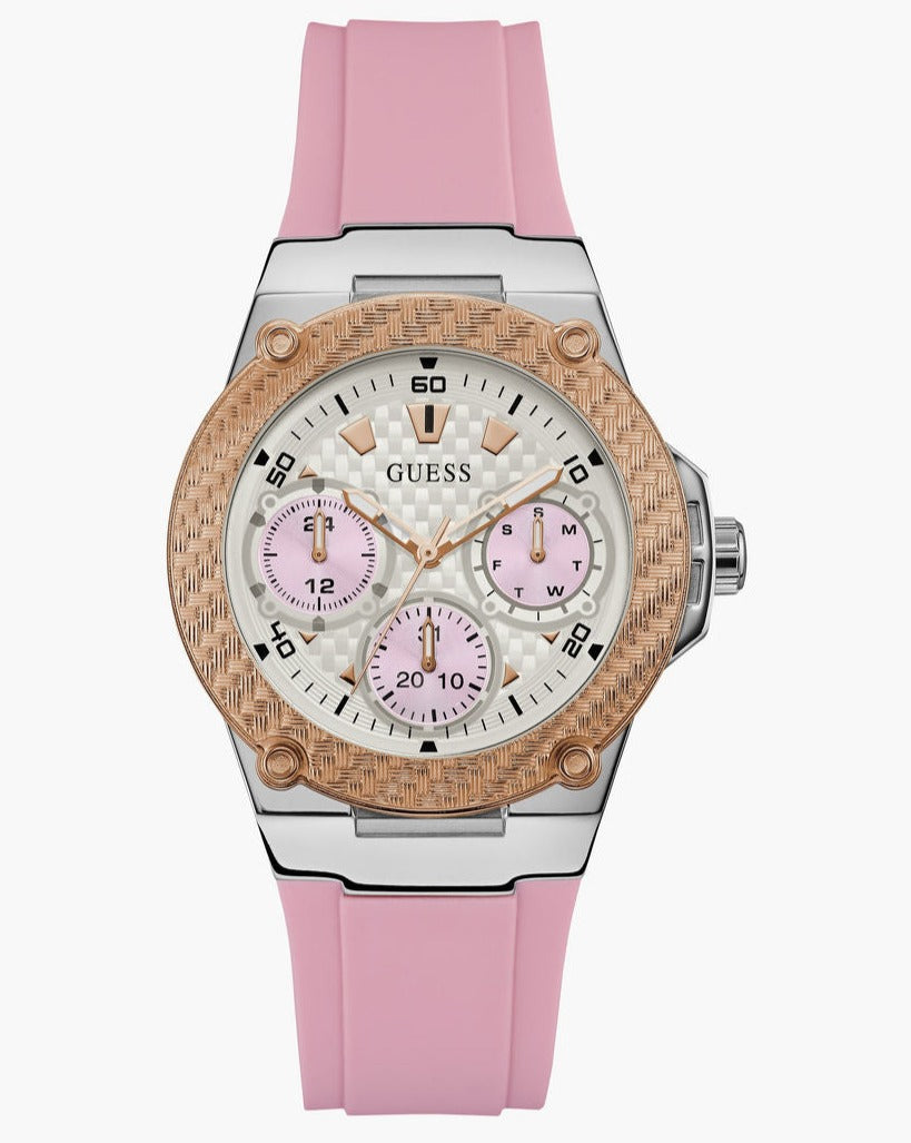 Guess Zena Quartz White Dial Pink Rubber Strap Watch For Women - W1094L4