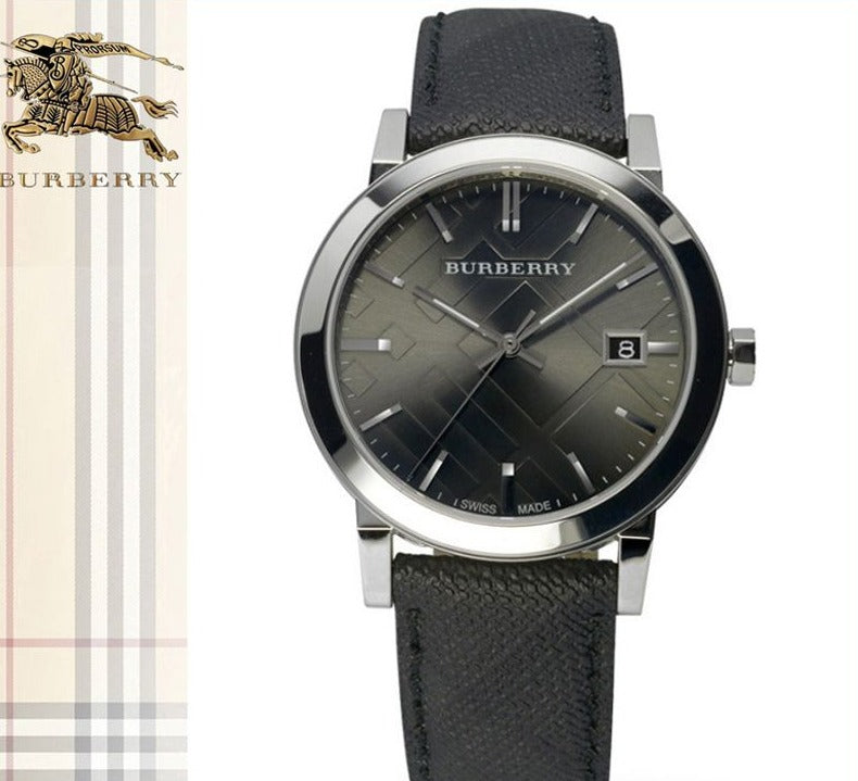 Burberry Heritage Grey Dial Black Leather Strap Watch for Men - BU9024