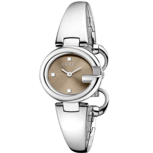 Gucci Guccissima Quartz Diamonds Brown Dial Silver Steel Strap Watch For Women - YA134503