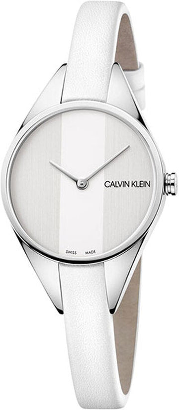 Calvin Klein Rebel White Dial White Leather Strap Watch for Women - K8P231L6