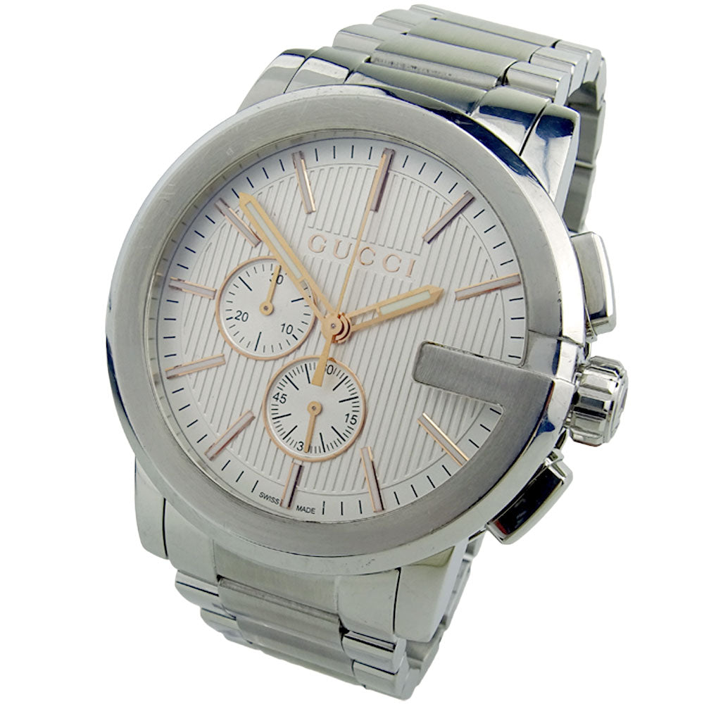 Gucci G Chrono Chronograph Quartz White Dial Silver Steel Strap Watch For Men - YA101201