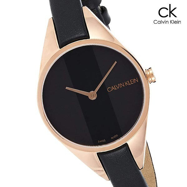 Calvin Klein Rebel Black Dial Black Leather Strap Watch for Women - K8P236C1