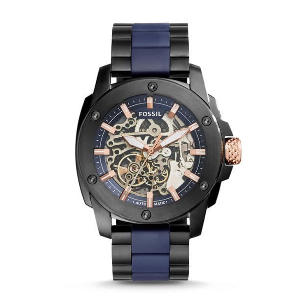 Fossil Modern Machine Automatic Skeleton Blue Dial Two Tone Steel Strap Watch for Men - ME3133