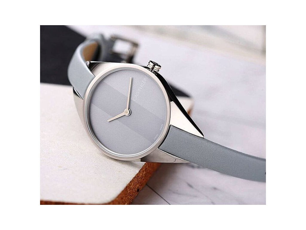 Calvin Klein Rebel Grey Dial Grey Leather Strap Watch for Women - K8P231Q4