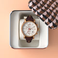 Fossil Boyfriend White Dial Brown Leather Strap Watch for Women - ES3616