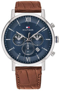 Tommy Hilfiger Evan Chronograph Blue Dial Brown Leather Strap Watch for Men - 1710393