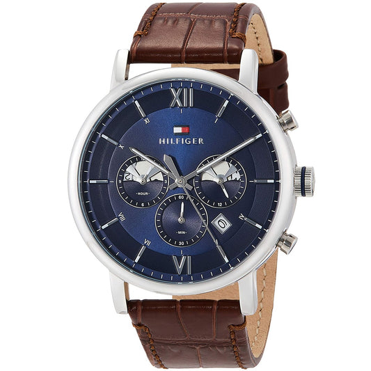 Tommy Hilfiger Evan Chronograph Blue Dial Brown Leather Strap Watch for Men - 1710393