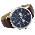 Tommy Hilfiger Evan Chronograph Blue Dial Brown Leather Strap Watch for Men - 1710393