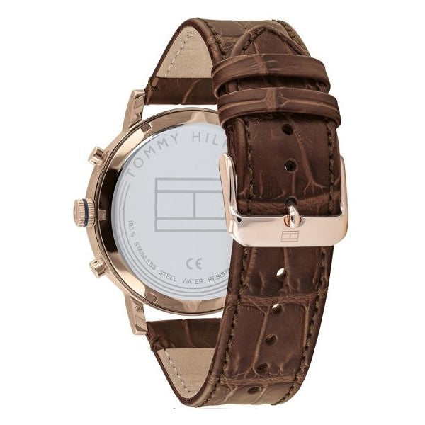 Tommy Hilfiger Evan White Dial Brown Leather Strap Watch for Men - 1710394