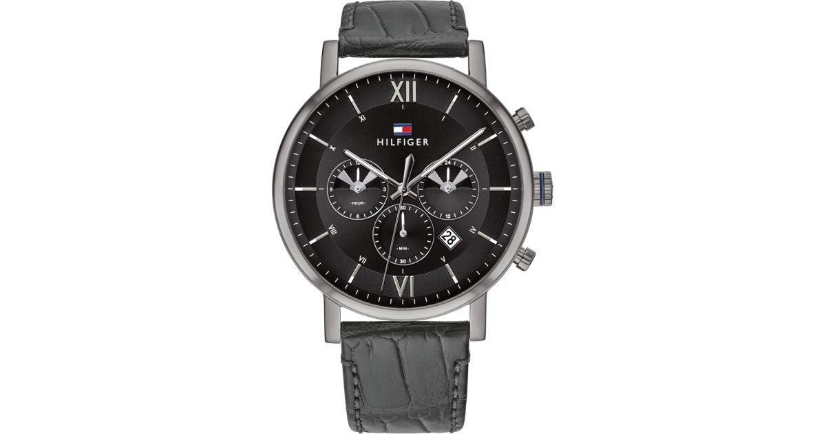 Tommy Hilfiger Evan Black Dial Black Leather Strap Watch for Men - 1710395