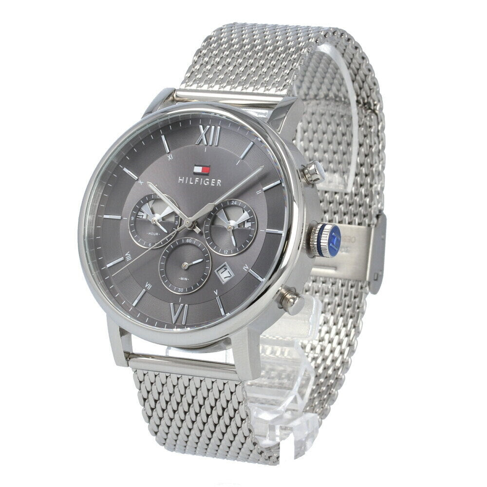 Tommy Hilfiger Evan Grey Dial Silver Mesh Bracelet Watch for Men - 1710396