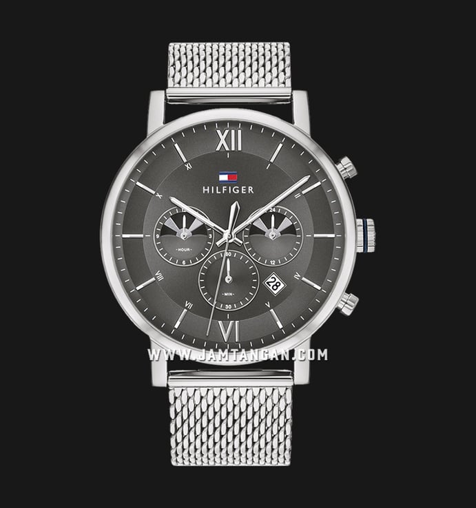 Tommy Hilfiger Evan Grey Dial Silver Mesh Bracelet Watch for Men - 1710396