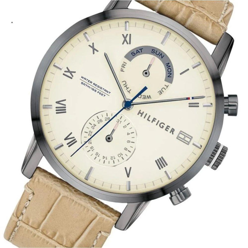 Tommy Hilfiger Kane White Dial Beige Leather Strap Watch for Men - 1710399