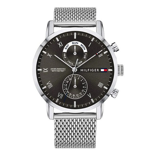 Tommy Hilfiger Kane Black Dial Silver Mesh Bracelet Watch for Men - 1710402