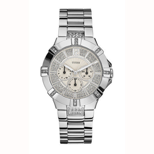 Guess Vista Diamonds Silver Dial Silver Steel Strap Watch for Women - W12080L1