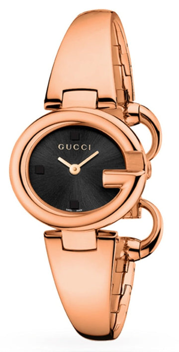 Gucci Guccissima Quartz Black Dial Rose Gold Steel Strap Watch For Women - YA134509