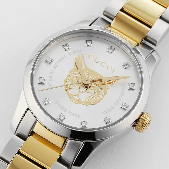 Gucci G Timeless Quartz Diamonds Silver Dial Two Tone Steel Strap Watch For Women - YA1265016