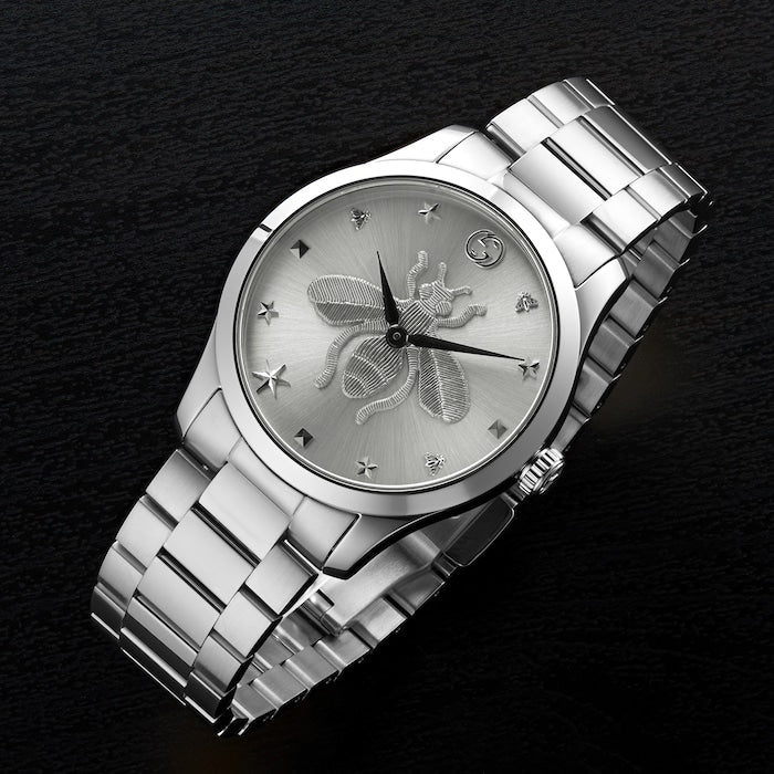 Gucci G Timeless Bee Motif Silver Dial Silver Steel Strap Watch For Women - YA1264126