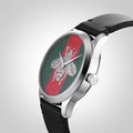 Gucci G Timeless Quartz Green & Red Dial Black Leather Strap Watch For Men - YA1264149