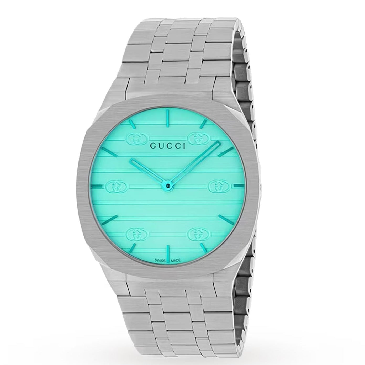 Gucci 25H Quartz Turquoise Dial Silver Steel Strap Watch For Women - YA163409