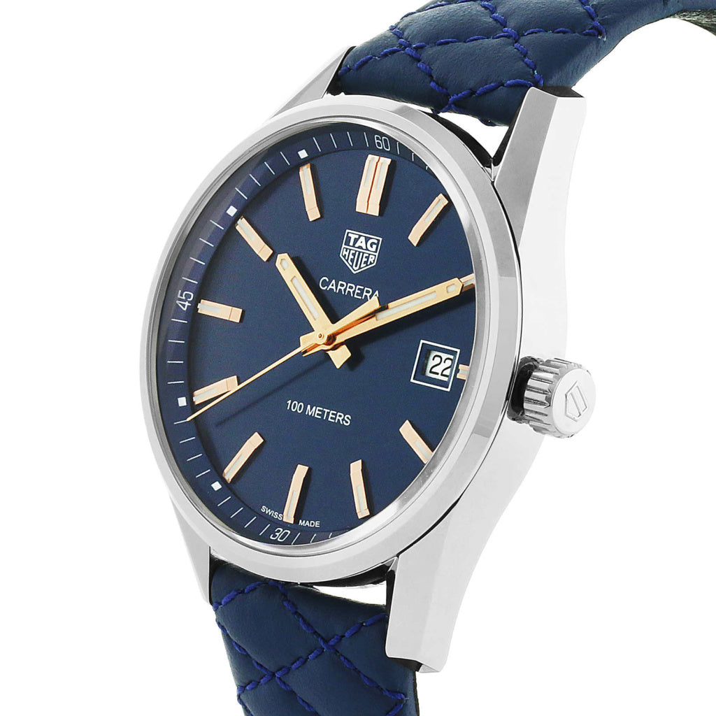 Tag Heuer Carrera Quartz Blue Dial Blue Calfskin Leather Strap Watch for Women - WAR1112.FC6391