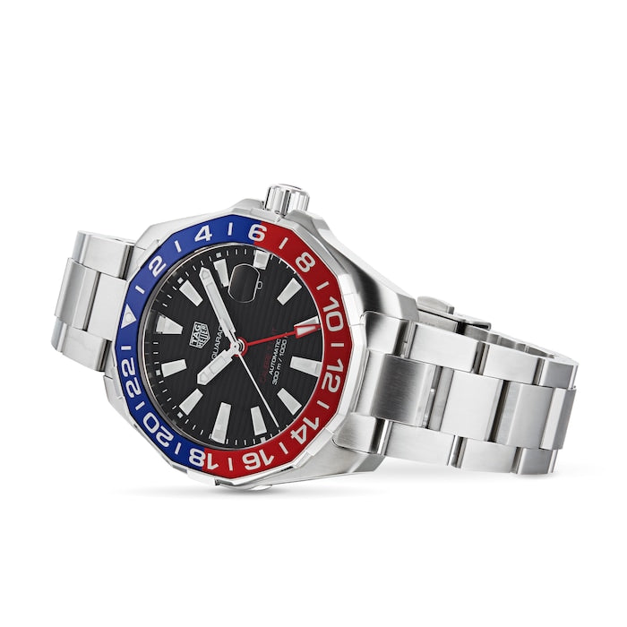 Tag Heuer Aquaracer GMT Caliber 7 Pepsi Black Dial Silver Steel Strap Watch for Men - WAY201F.BA0927