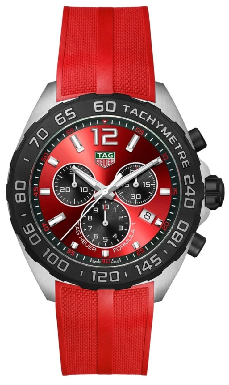 Tag Heuer Formula 1 Chronograph 41mm Red Dial Red Rubber Strap Watch for Men - CAZ101AN.FT8055