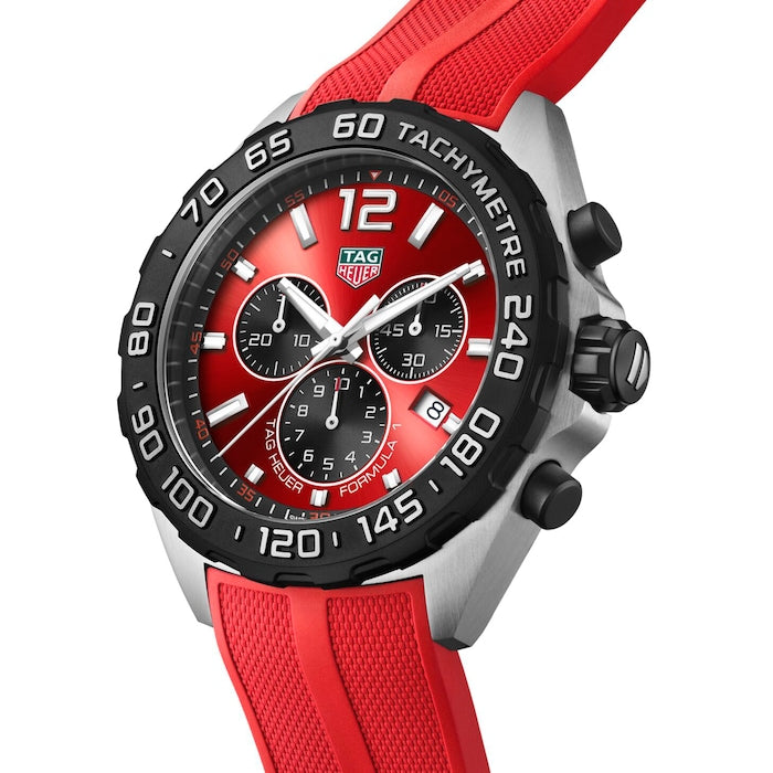 Tag Heuer Formula 1 Chronograph 41mm Red Dial Red Rubber Strap Watch for Men - CAZ101AN.FT8055