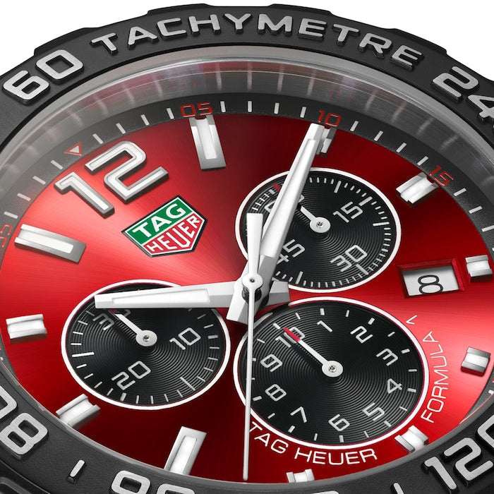 Tag Heuer Formula 1 Chronograph 41mm Red Dial Red Rubber Strap Watch for Men - CAZ101AN.FT8055