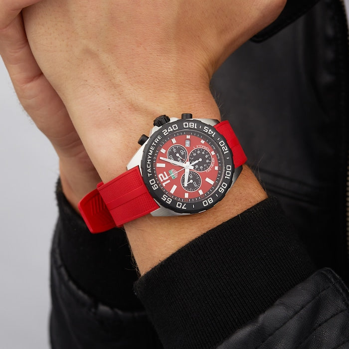 Tag Heuer Formula 1 Chronograph 41mm Red Dial Red Rubber Strap Watch for Men - CAZ101AN.FT8055