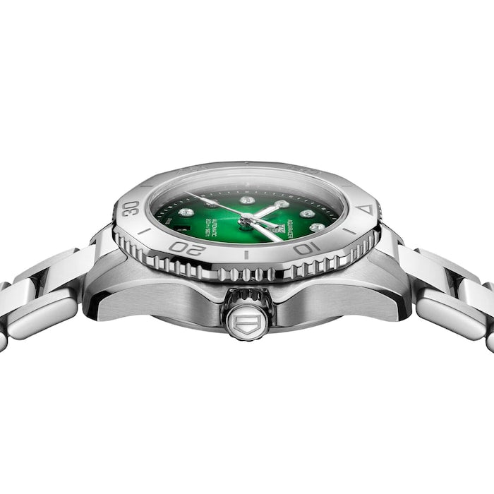 Tag Heuer Aquaracer Professional 200 Automatic Diamond Green Dial Silver Steel Strap Watch for Women - WBP2415.BA0622