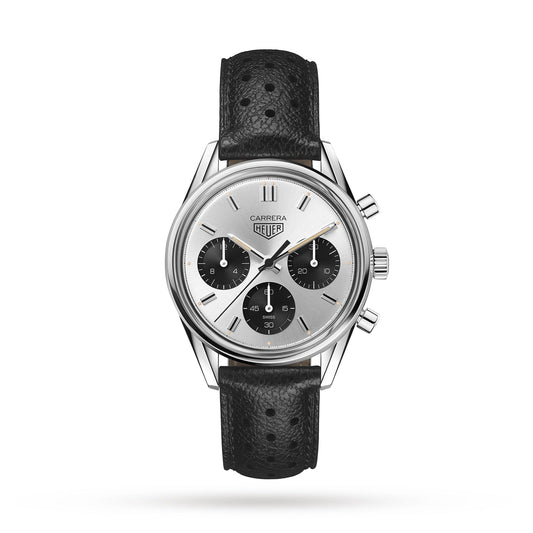 Tag Heuer Carrera Chronograph 60th Anniversary Silver Dial Black Leather Strap Watch for Men - CBK221H.FC8317