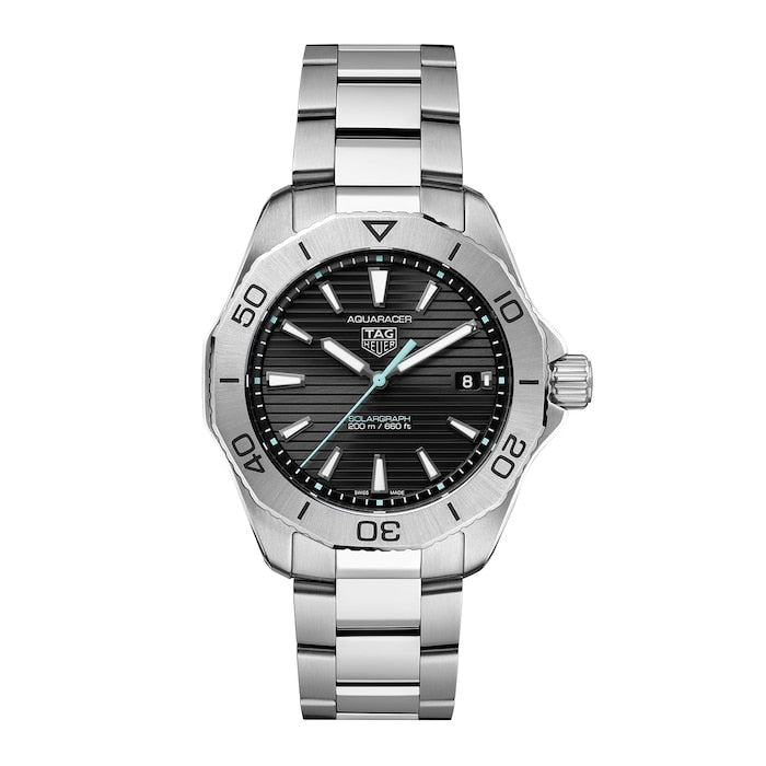 Tag Heuer Aquaracer Professional 200 Solargraph Quartz Black Dial Silver Steel Strap Watch for Men - WBP1114.BA0000