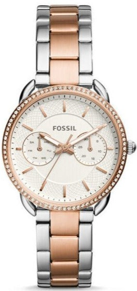 Fossil Tailor White Dial Two Tone Steel Strap Watch for Women - ES4396