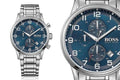 Hugo Boss Aeroliner Chronograph Blue Dial Silver Steel Strap Watch for Men - 1513183