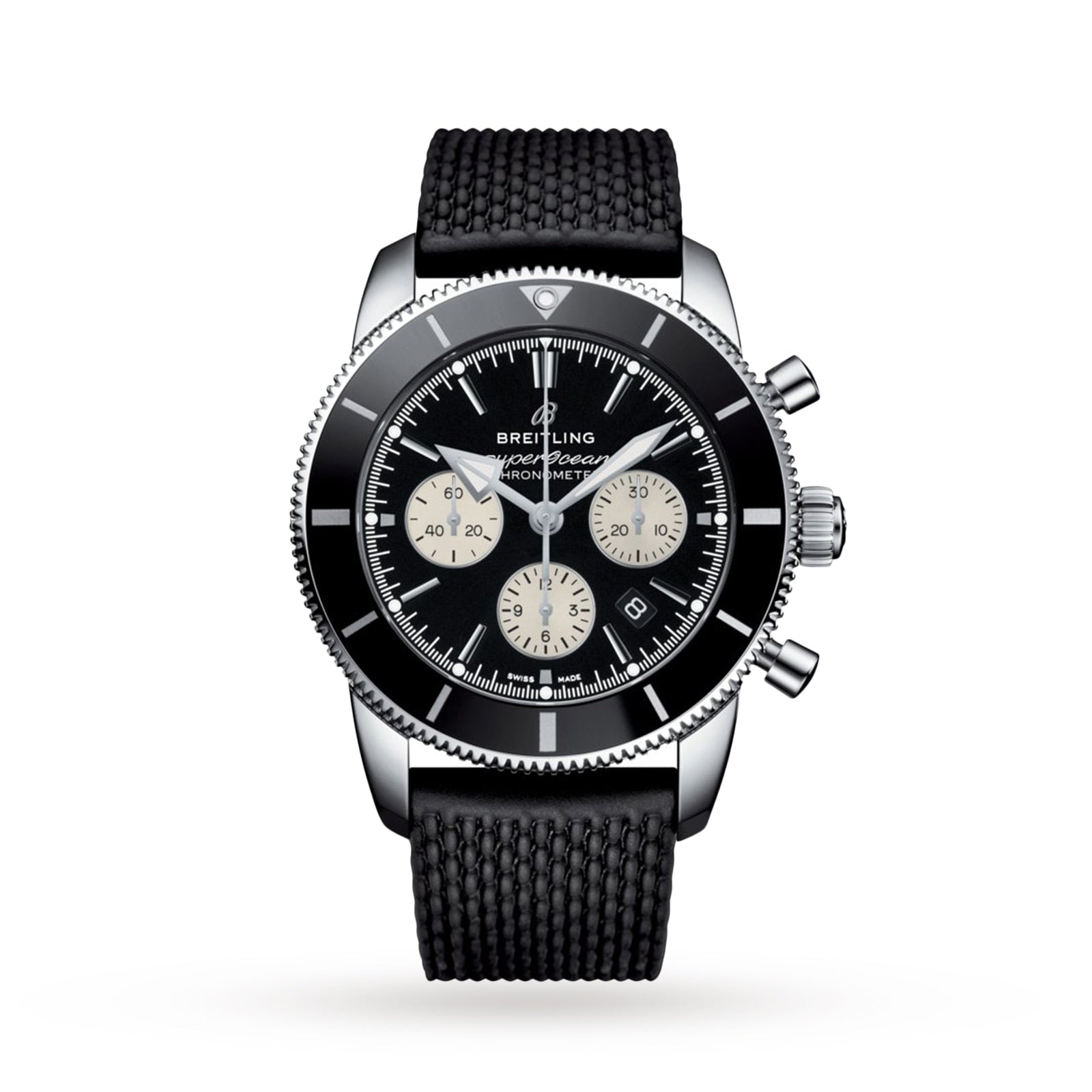 Breitling Superocean Heritage B01 Chronograph 44 Black Dial Black Mesh Bracelet Watch for Men - AB0162121B1S1