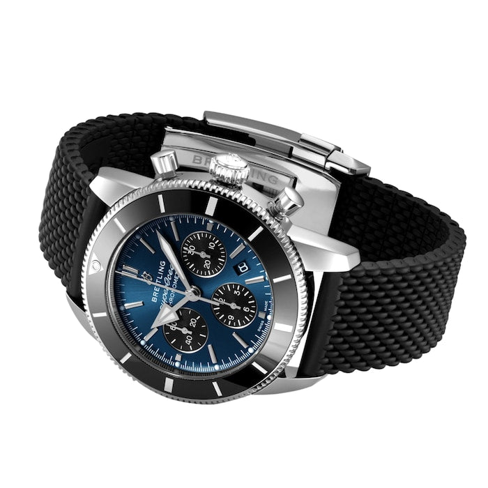 Breitling Superocean Heritage B01 Chronograph 44 Blue Dial Black Mesh Bracelet Watch for Men - AB0162121C1S1