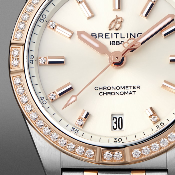 Breitling Chronomat 32 Diamonds Mother of Pearl Dial Two Tone Steel Strap Watch for Women - U77310591A2U1