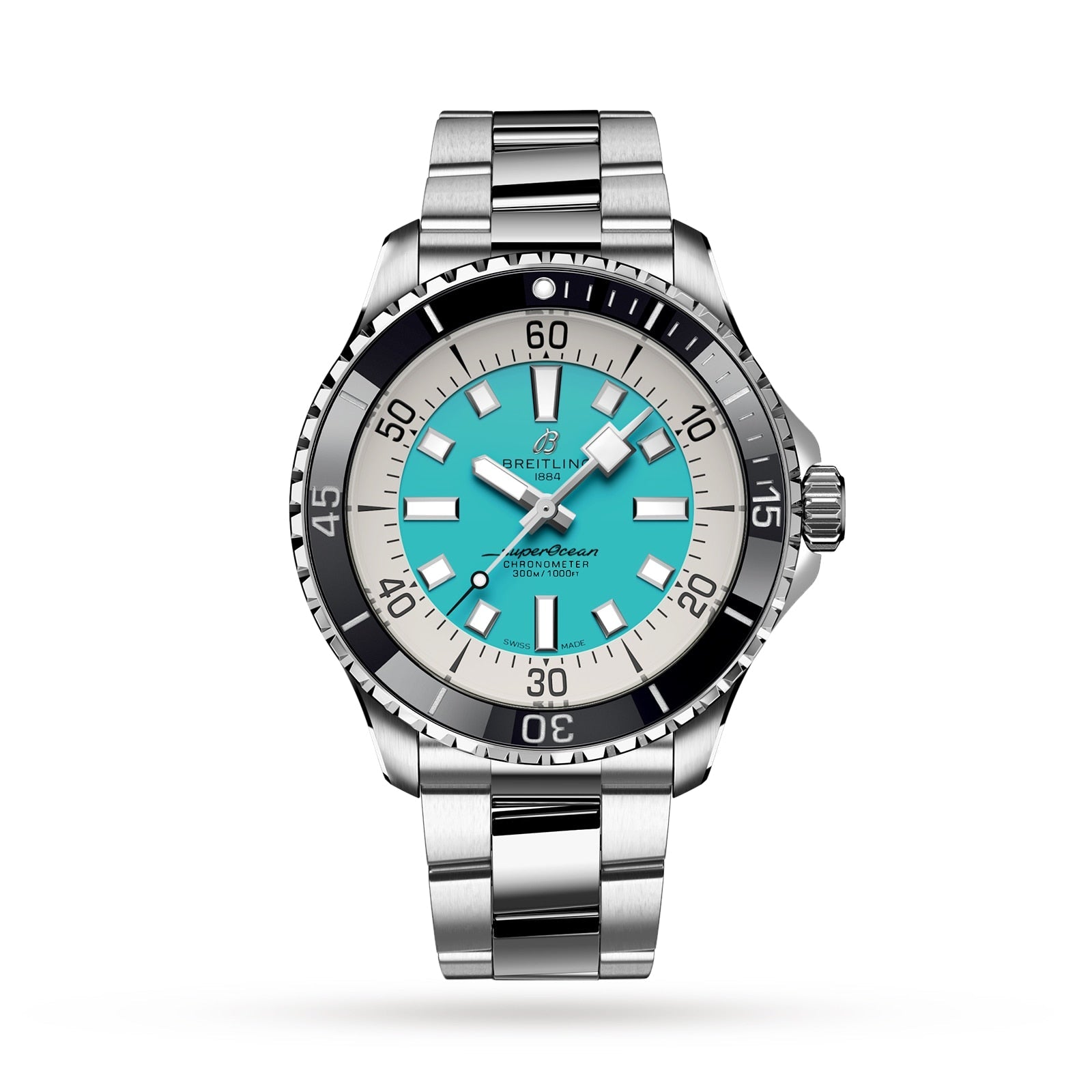 Breitling Superocean Automatic 44mm Turquoise Dial Silver Steel Strap Watch for Men - A17376211L2A1