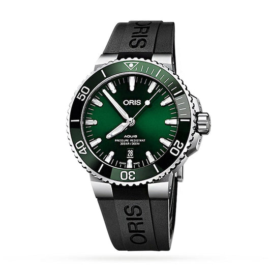 Oris Aquis Date Green Dial Black Rubber Strap Watch for Men - 0173377304157-0742464EB