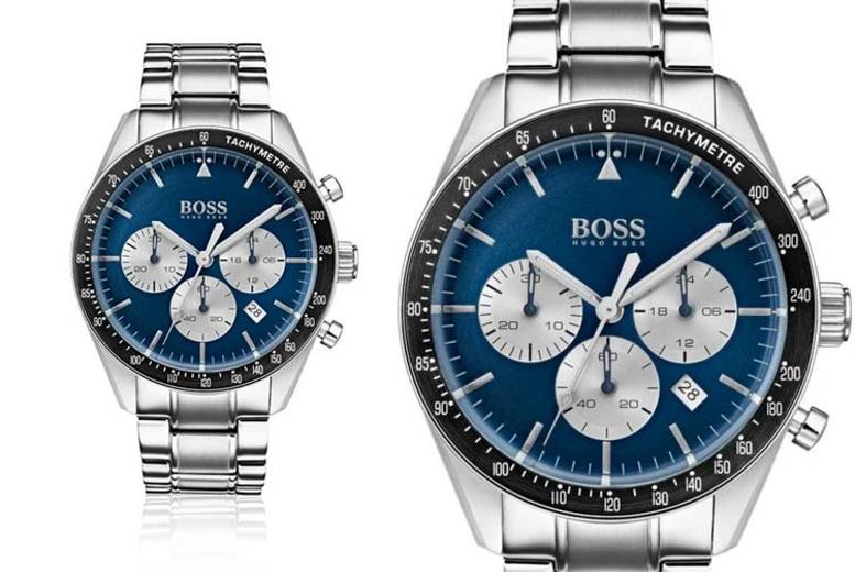 Hugo Boss Trophy Chronograph Blue Dial Silver Steel Strap Watch for Men - 1513630