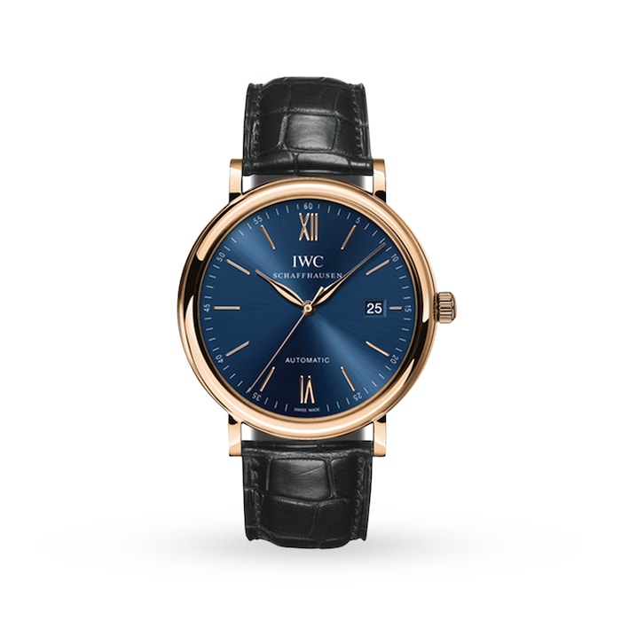 IWC Portofino Automatic Blue Dial Black Leather Strap Watch for Men - IW356522